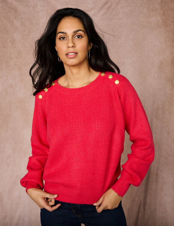 Trui met goudkleurige knopen, patenttricot (roze) Trui met goudkleurige knopen, patenttricot (roze)